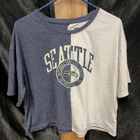 NFL Tops - Seattle NFL Split Crop Top - Blue and White